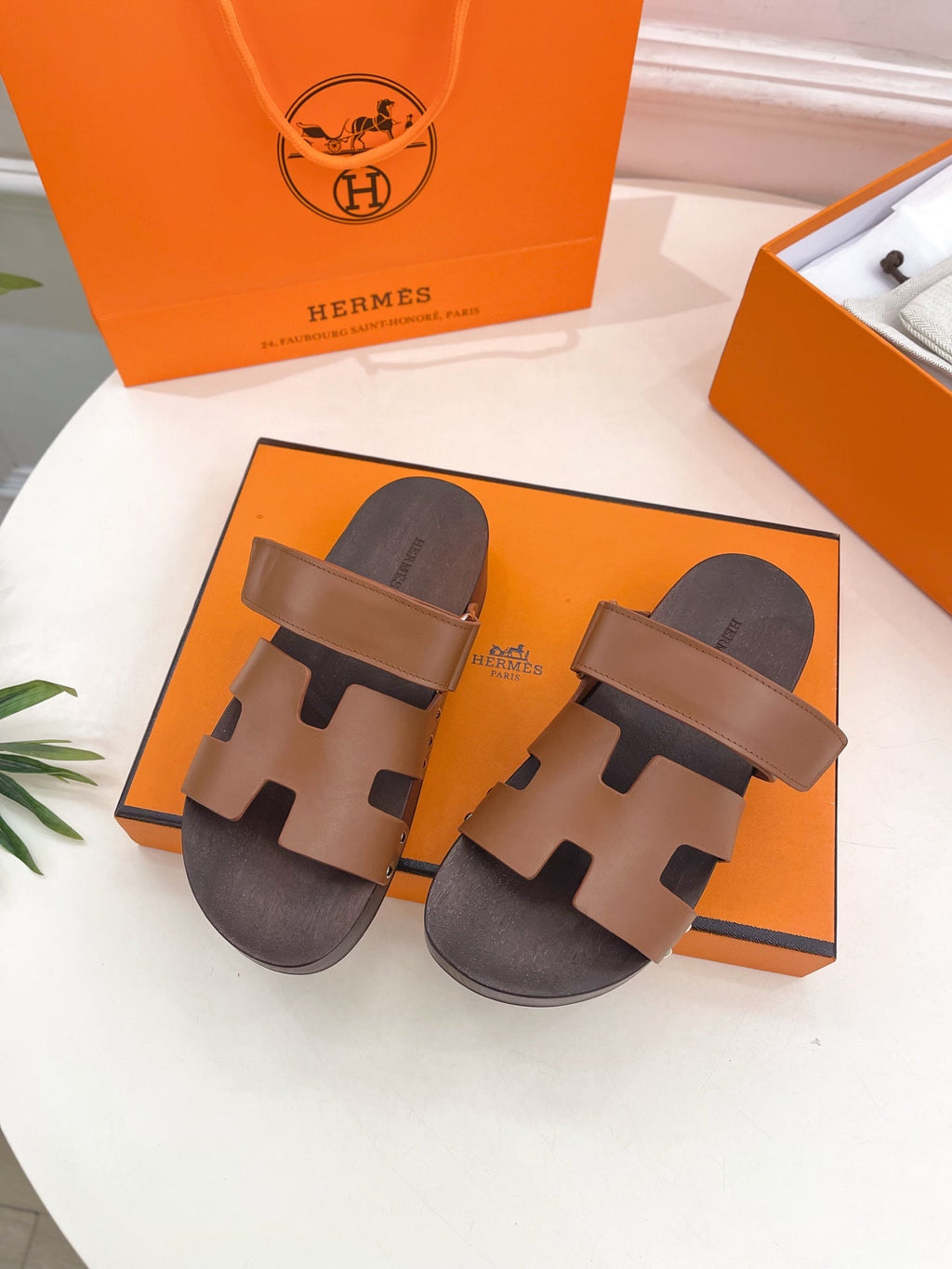 HERMES KOS CLOG IN BRONZE BROWN CALFSKIN