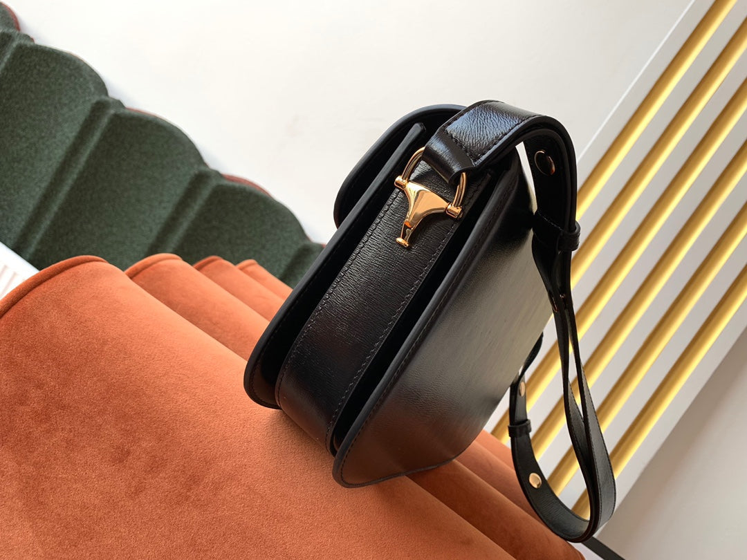 GUCCI 1955 Horsebit Bag 25cm Black Calfskin Gold Hardware