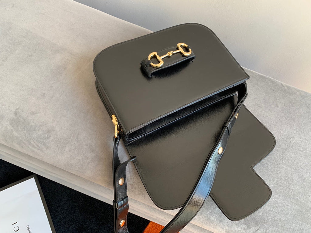 GUCCI 1955 Horsebit Bag 25cm Black Calfskin Gold Hardware