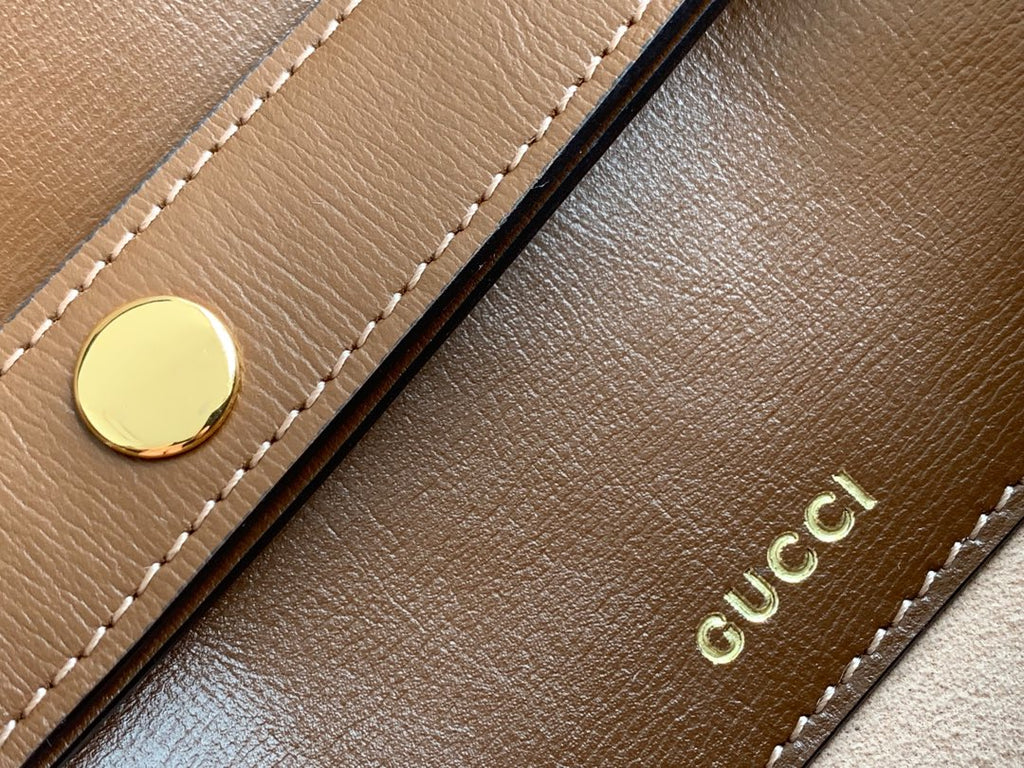 GUCCI 1955 Horsebit Bag 25cm Brown Leather Beige Canvas Gold Hardware