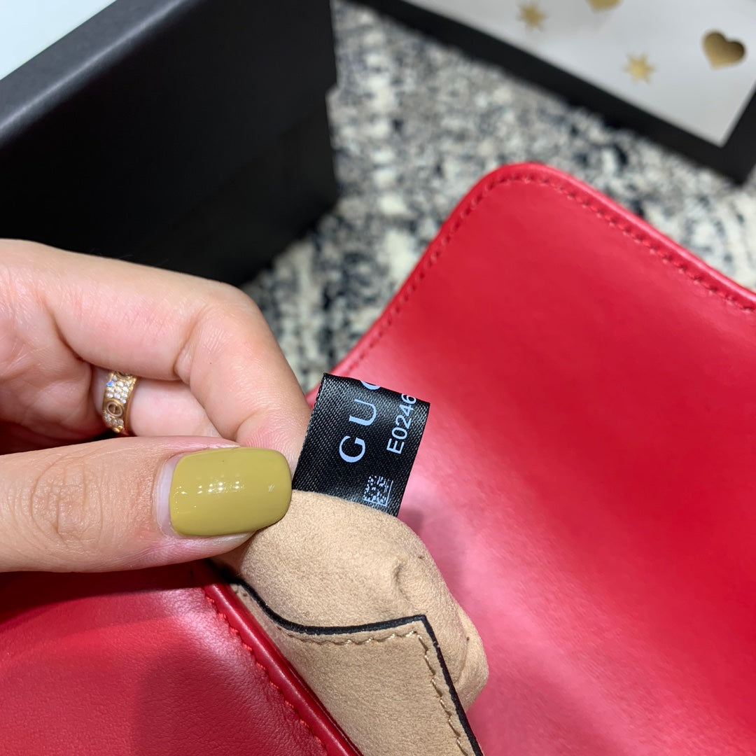 GUCCI Marmont 21cm Mini Top Red Calfskin Gold Hardware