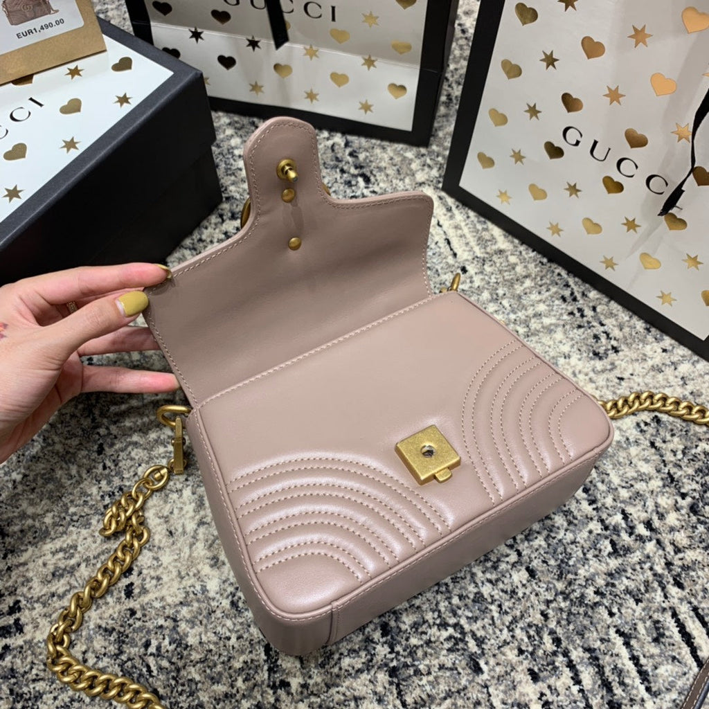 GUCCI Marmont 21cm Mini Top Dark Beige Calfskin Gold Hardware