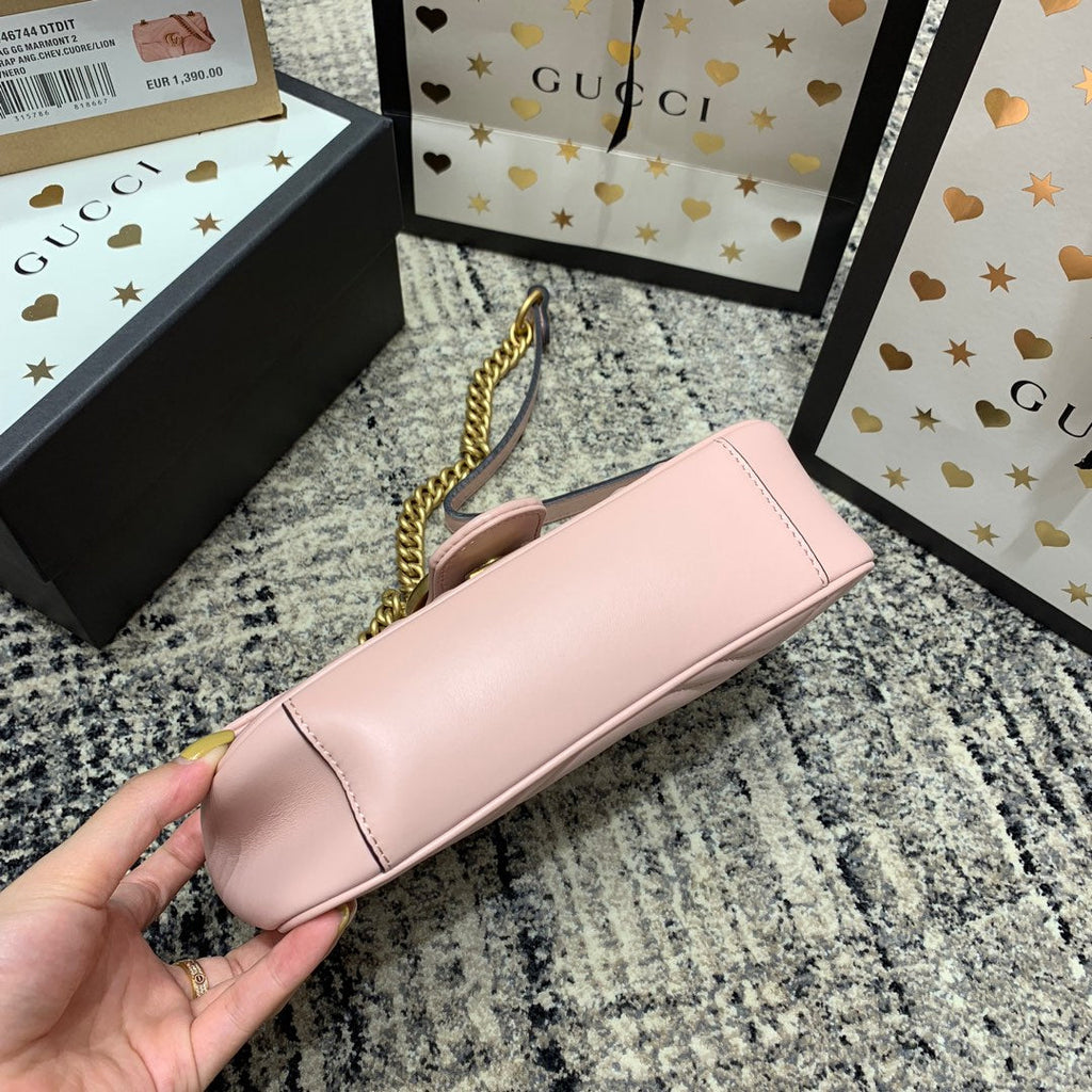 GUCCI Marmont 22cm Pink Calfskin Gold Hardware